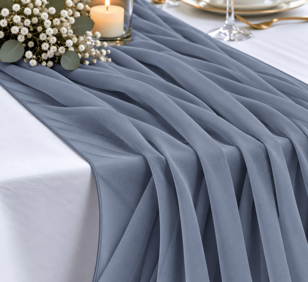 New Dusty Blue Chiffon Table Runner --IMA Trading Ltd