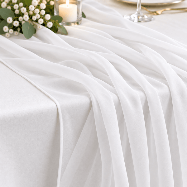 Bright White Chiffon Table Runner --IMA Trading Ltd