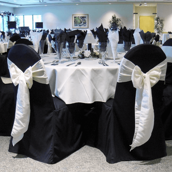 BLACK SQUARE TOP SATIN POLYESTER CHAIR COVER