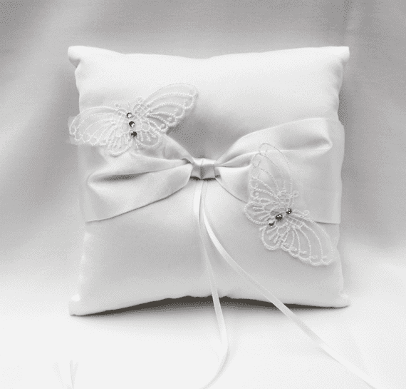 Butterfly Applique Satin White Ring Bearer Pillow - Was £7.60 For 1!