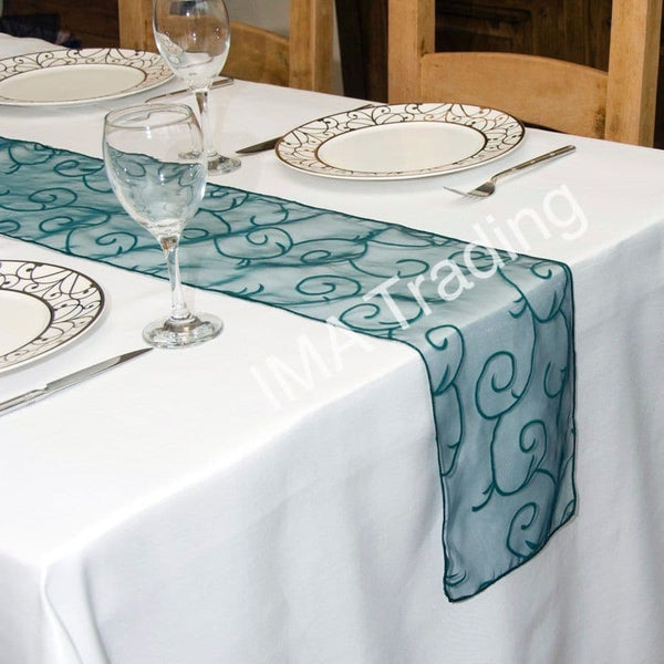 Emerald Green Flocked Organza Table Runner