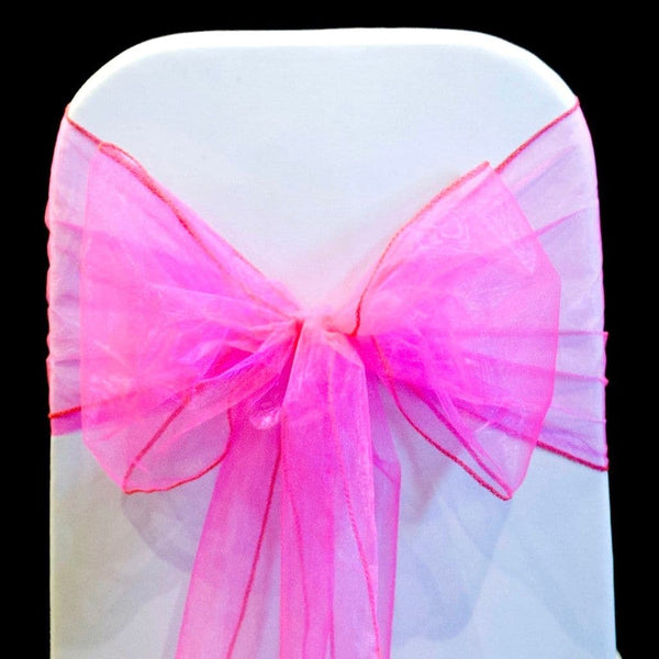 FLUORESCENT PINK ORGANZA SASH 23cm - BUNDLE DEAL 100 SASHES