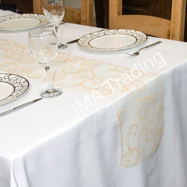 Ivory Flocked Organza Table Runner