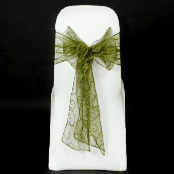 Olive green flocked organza sashes'