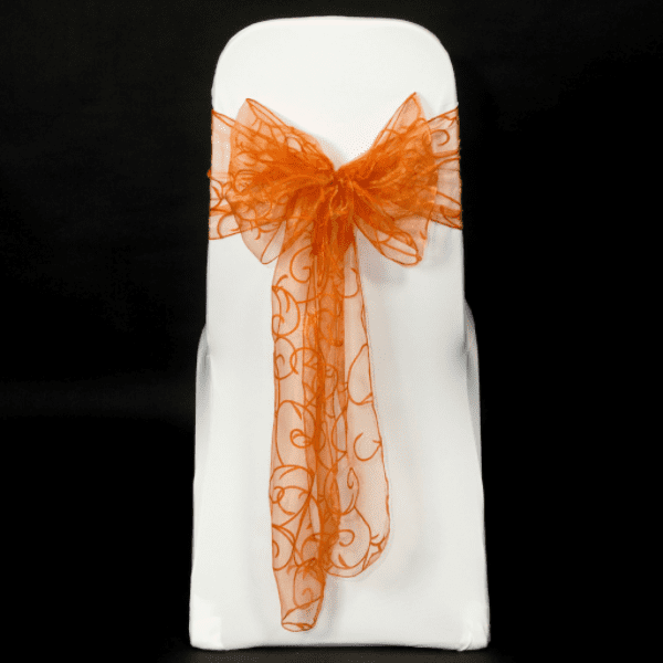 Orange flocked organza sashes'