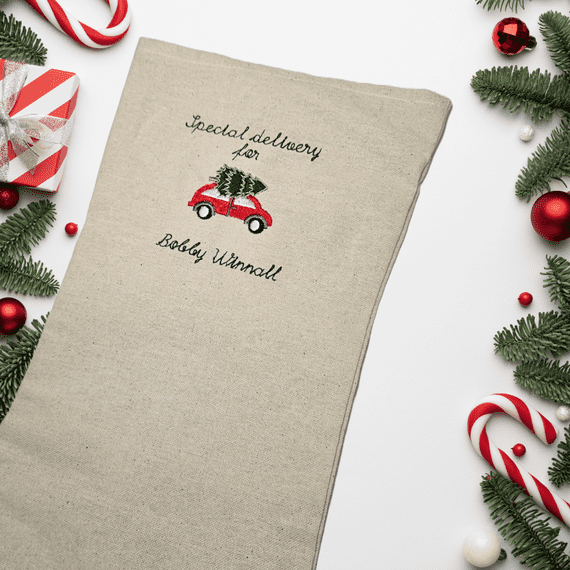 Personalised Christmas Car Linen Stocking