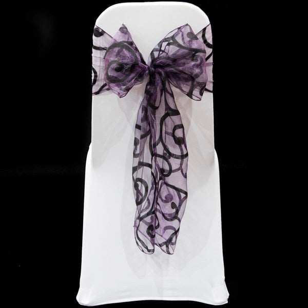 Purple 2 flocked organza sashes*