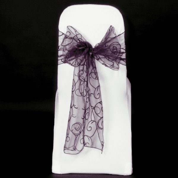 Purple flocked organza sashes'