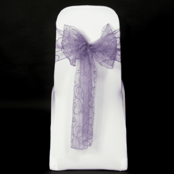 Violet flocked organza sashes'