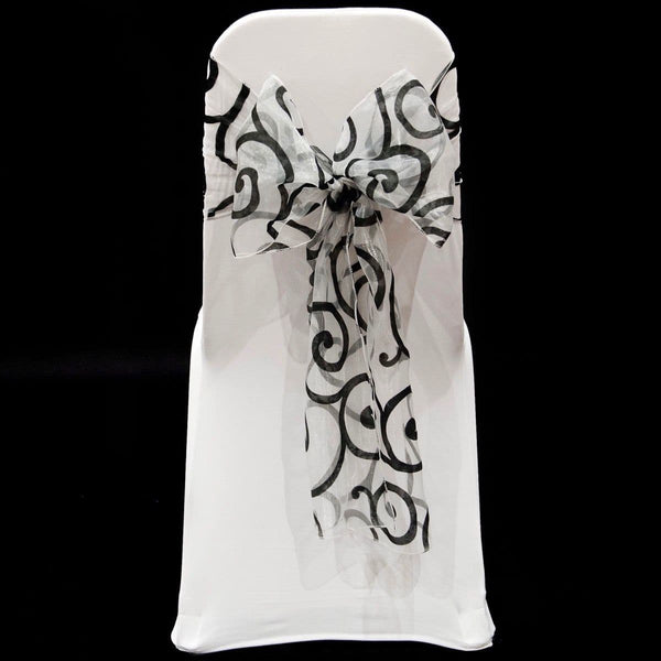 White 2 flocked organza sashes'