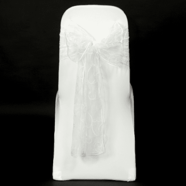 White flocked organza sashes'
