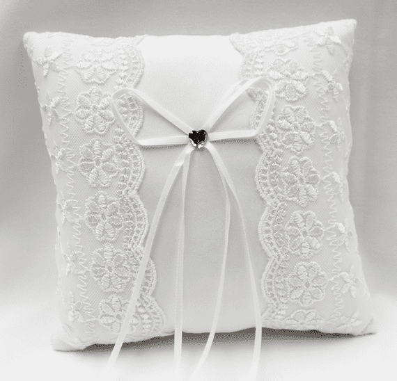 White Heart Lace Ring Bearer Pillow WAS 760 FOR – IMA Trading Ltd