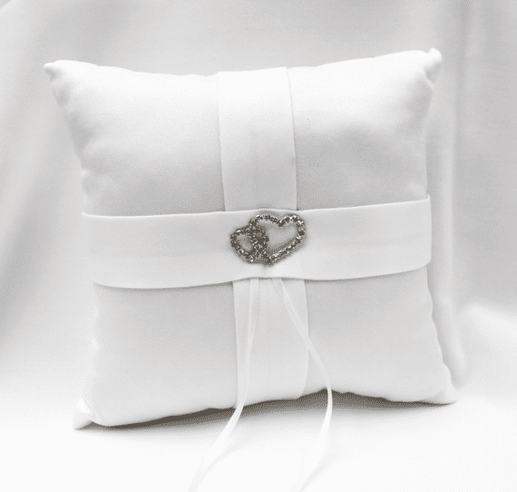 White Heart Sparkle Satin Ring Bearer Pillow - Was £7.60 For 1!