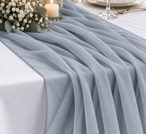 New Powder Blue Chiffon Table Runner --IMA Trading Ltd