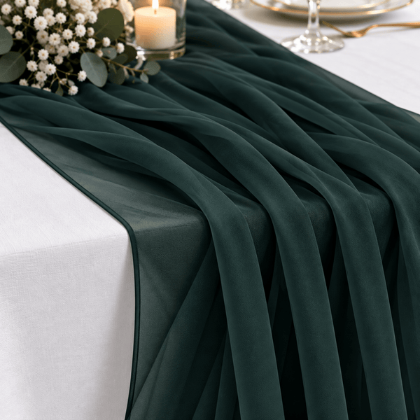 New Racing Green Chiffon Table Runner --IMA Trading Ltd