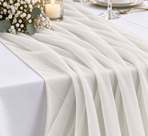 New Soft White Chiffon Table Runner --IMA Trading Ltd