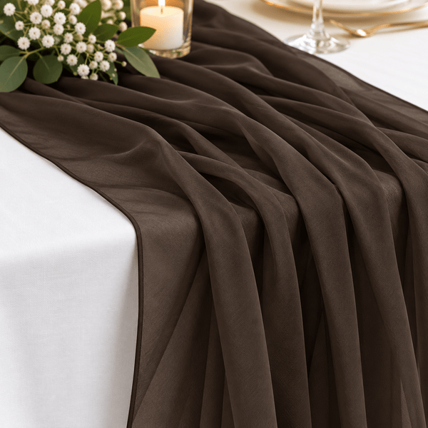 New Chocolate Chiffon Table Runner --IMA Trading Ltd