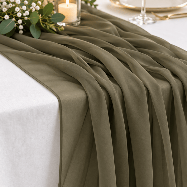 New Olive Chiffon Table Runner --IMA Trading Ltd