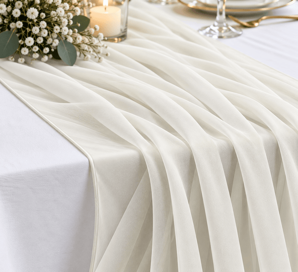 Ivory Chiffon Table Runner --IMA Trading Ltd