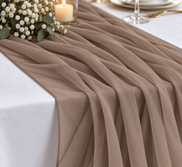 New Mocha Mousse Chiffon Table Runner --IMA Trading Ltd