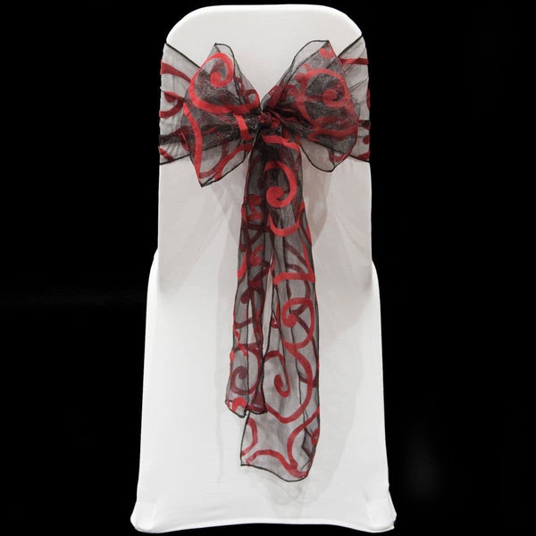 Black Red flocked organza sashes'