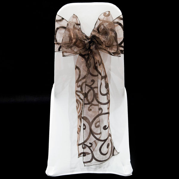 Chocolate flocked organza sashes*