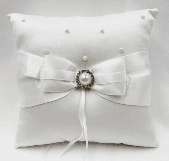 White Pearl Bow Satin Ring Bearer Pillow - Was £7.60 For 1!